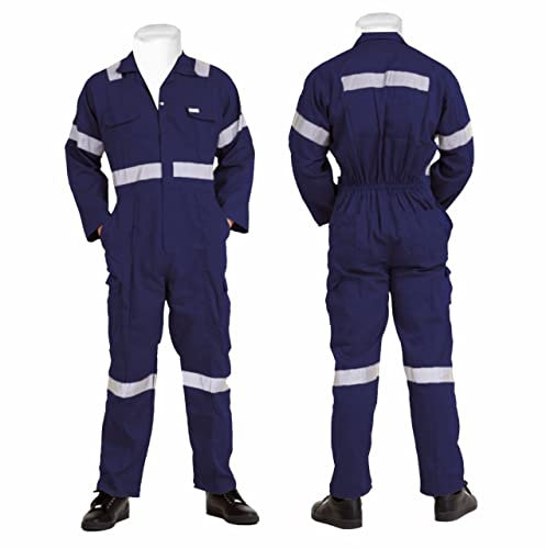 ProMaxFit Men's Long Sleeves Coverall Boiler Suit for Workshop Mechanics - Gray Color, 9 Sizes - Overall Cotton Blend Jumpsuit for Painters, gardeners, Welders and builders. (BLUE, 6XL)