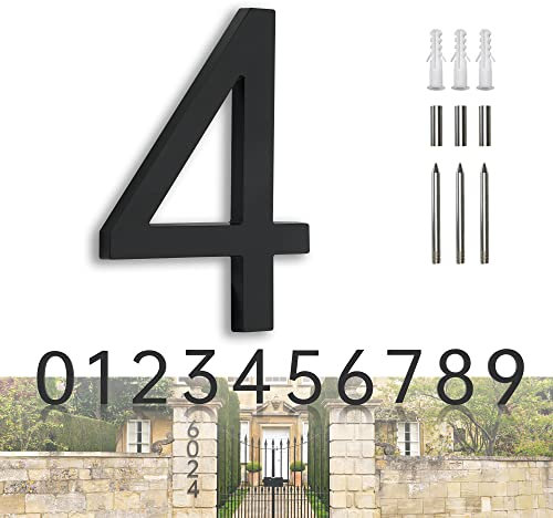 YLYOUNI Numeros Casa Exterior Modernos Negro 17,80cm,Números Flotantes Casa Exterior Acero Inoxidable 3D,Numeros para Puerta de Casa para Buzon,Hotel,Jardín,Calle - Número 4