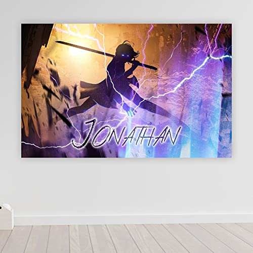 timalo® Robustes Gamerposter mit Namen personalisiert | Coole Gaming Wanddeko mit Gamer Bild für die Wand | Deko Poster XXL Wandbild | Superheld mit Schwert | Motiv 40