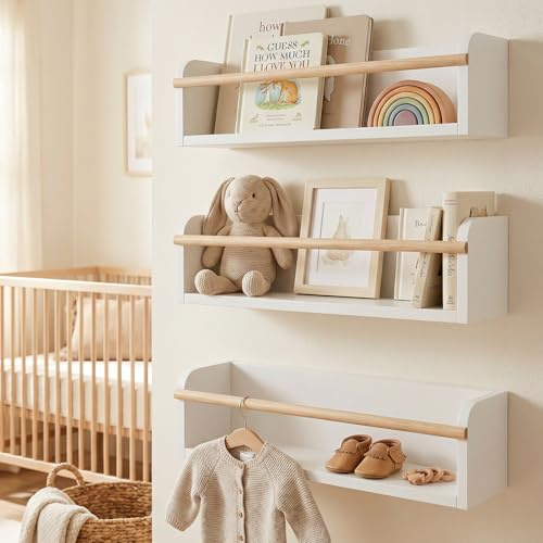 ZICOTO Dekorative Bücherregale für Kinder – Schönes Set mit 3 schwebenden Regalen zur Wandmontage, verschönern jedes Kinderzimmer – einfach zu installierender Hängeorganizer für Ihr Baby-Jungen- oder