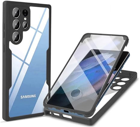 360 Grad Hülle Kompatibel mit Samsung Galaxy S22 Ultra | Handyhülle mit eingebautem Displayschutz für Galaxy S22 Ultra | Schwarz