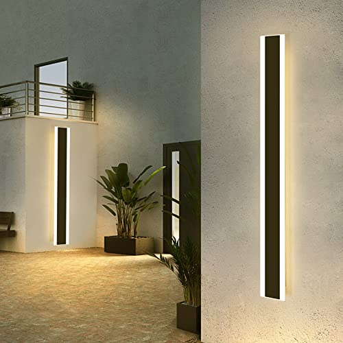 Mikeru 120CM Outdoor Wall Light, 42W Modern LED Strip Wall Light Rectangular Black Front Door Lights, IP65 Rainproof Three Color Lighting Modes 3000K/4500K/6000K for Patio, Garden, Garage, Stairs