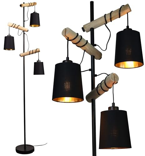 Osasy Industrial Floor Lamp, Adjustable Floor Lamps 3-Lights Standing Lamp with Black -Gold Lampshades, Retro Metal Tall Tree Floor Lamp for Living Room, Bedroom, Office, E27, 169CM