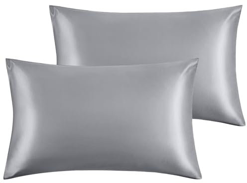 Yorkshire Bedding Satin Pillow Cases 2 Pack – Luxurious Grey Pillowcases For Hair and Skin Standard Size with Envelope Closure Hypoallergenic Pillow Covers(50 x 75 cm)