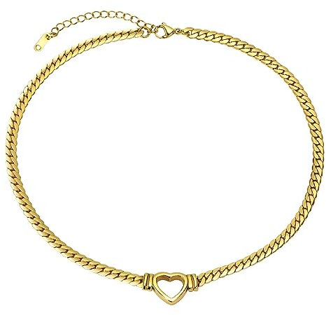 OIDEA Damen Halskette Herz Choker Kette Edelstahl - Gold Collier Hip Pop Kubanische Kurze Kette, Geschenk für Frauen Mädchen Geburtstag Halloween Weihnachten
