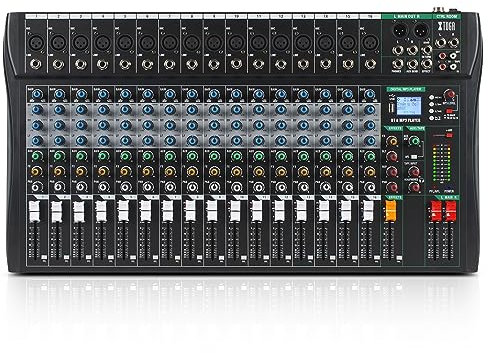 XTUGA CT160 16 Channel Audio Mixer Built In Digital Effects, Sound Board for PC Recording, 48V Phantom Power, RCA Input/Output, MP3, Bluetooth, EQ