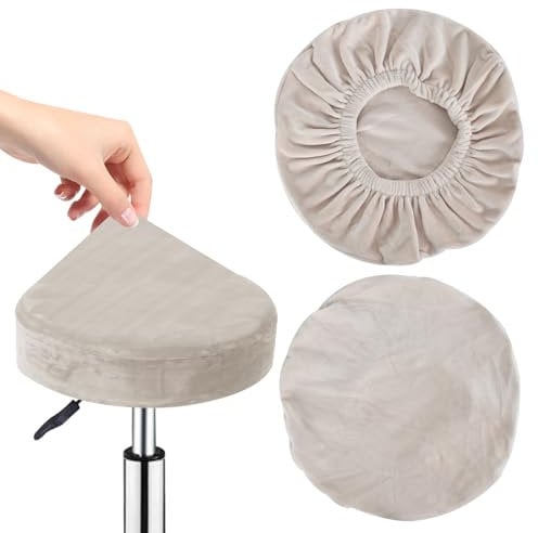 DecorDwell 2 Stück Runder Hockerbezug,Runder Drehstuhlhockerbezug Runder Stuhlbezug Hockerbezug Rund Runder Stoff Esszimmerstühle-Waschbarer-Barhockerbezug-(32-38CM)-Elastischer Stuhlbezug (Beige)