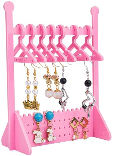 craspire Présentoir de Boucles d'oreilles en Acrylique pour Bijoux, 32 Trou, Rose Rouge Mini Cintre Suspendu, Clous d'oreilles, Organisateur à Clipser, Support de Rangement, Vitrine pour la Vente