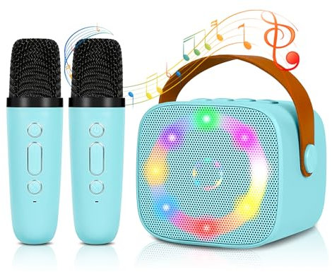 Micro Karaoke Enfant sans Fil avec 2 Micro, Portable Karaoké Bluetooth avec LED et Effets de Changement de Voix Jouets de karaoké pour Enfants et Adultes HiFi Mini Microphone Karaoké Complet (Bleu)