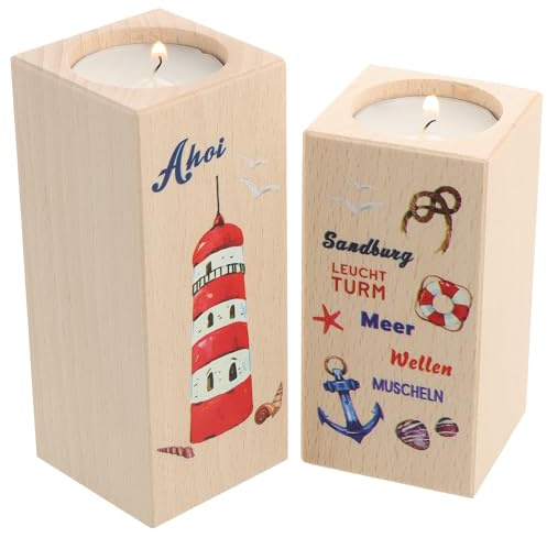 Spruchreif | Teelichthalter Set aus Holz | Kerzenhalter 2er-Set | Holz Teelichthalter | Geschenkidee aus Holz| Maritime Geschenke | Dekoration