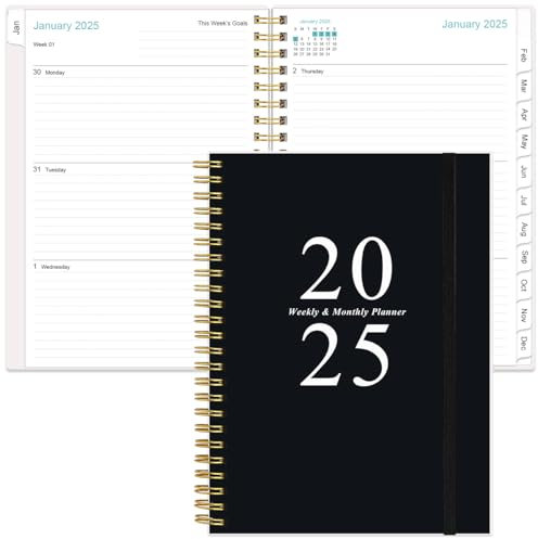 Agenda 2024-2025, planner accademico 2024-2025 da luglio 2024 a giugno 2025, planner settimanale e mensile e diario per tenere traccia degli obiettivi, medio, 16,3 x 21,6 cm, nero