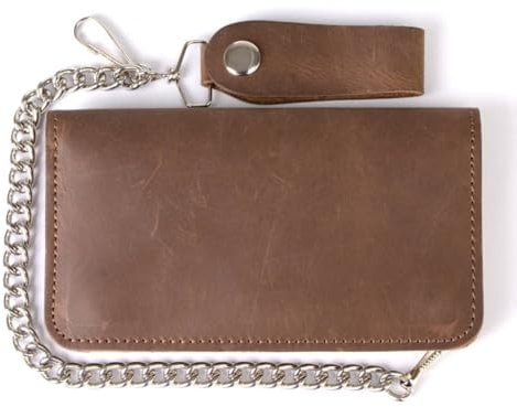 Milwaukee Leather Herren-Geldbörse aus echtem Leder, zweifach gefaltet, mit Diebstahlschutzkette aus Edelstahl, Mlw7887-brown, 8 Inch, Mlw7887 Herren Distress Brown Bi-fold Wallet