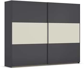 Rauch Möbel NEO, Schwebetürenschrank, Grau metallic/Beige, Breite 261 cm | Kleiderschrank mit Schwebetüren, Schiebetüren, 2-türig, für Schlafzimmer, Kinderzimmer, Jugendzimmer, Homeoffice, Garderobe