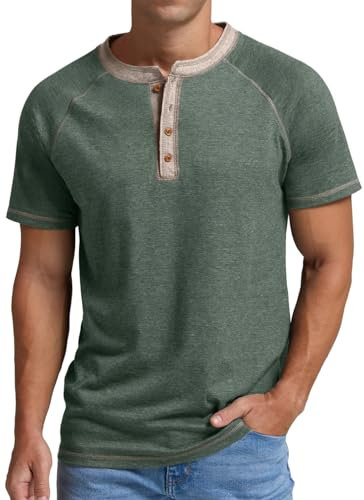 Sailwind Mens Tops Casual Smart Men's Henley Summer Classic Cotton Short Sleeve T-Shirt Casual Shirt Tops for Men (Green Variegated, L)
