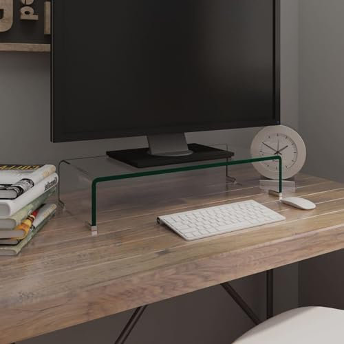 Rantry Fernsehtisch aus transparentem Glas, 60 x 25 x 11 cm, Möbel, TV-Schrank, Wohnzimmer, niedriger Schrank für industrielle Fernseher, TV-Ständer