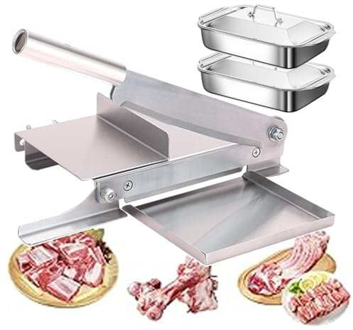 Manual Bone Cutter Ribs Meat Chopper (with 2 Baking Tray), Bone Saw Machine with Stainless Steel Blade & Non-Slip Base, Slicing Machine for Chinese Herbs, Fruits and Vegetables