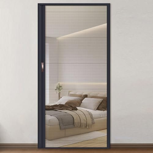 Falttüren Innentüren Atmungsaktive Falttürvorhänge, Selbstklebende Falttür Ohne Bohren Zur Raumtrennung von Türöffnungen und Treppen, Leicht Verschiebbare Sichtschutzblende(Black,58x96in(147.3x243.8cm