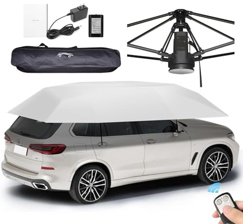 Fablestoryem Universal Movable Carport Tent, Umbrella Sun Shade Cover, Folding Awning, Automatic Car Cover With Remote Control, for Outdoor Use - Silver Gray-4.8m/189''