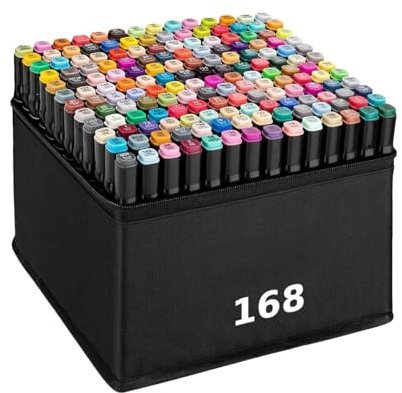 Zweiseitige Alkoholmarker, Set mit 168 Stück + Tasche - Langlebig, Wasserdicht, Perfekt für Künstler und Malbücher