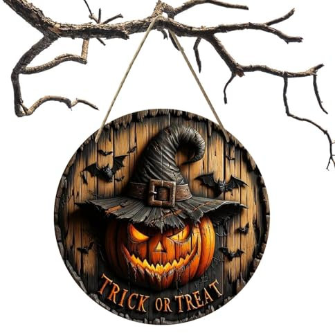 Letreros de Bruja y Calavera para Halloween - Adorno de Porche de Calabaza, Decoración Festiva, Letreros de Madera para Puerta