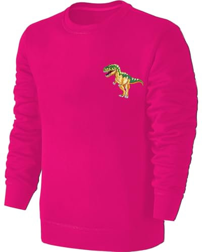 Blackshirt Company Kinder Tyrannosaurus Rex Dino Stickerei Sweatshirt - Mädchen T-Rex Dinosaurier Pullover Pulli Hoodie - Pink Größe 116