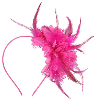 Fascinateurs Chapeaux Femmes, Bandeau Plumes Chapeau Vintage Chapeau Fascinateur en Voile Maillé Fascinator Bande Cheveux Casquettes pour Mariage Thé (FR/ES, Alpha/lettres, Taille unique, Rose rouge)