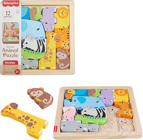 Fisher-Price 2-in-1-Tierwelt aus Holz, Aktivität zum Sortieren von Formen für Kindergartenkinder ab 2 Jahren, JFG10