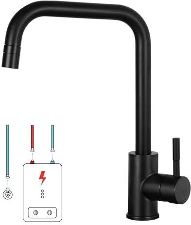 Niederdruck Küchenarmatur, 360° Schwenkbar Küchenarmatur, Leicht Zerlegbar und Reinigen, Spültischarmatur Passend Für Boiler (L-Typ, Schwarz)