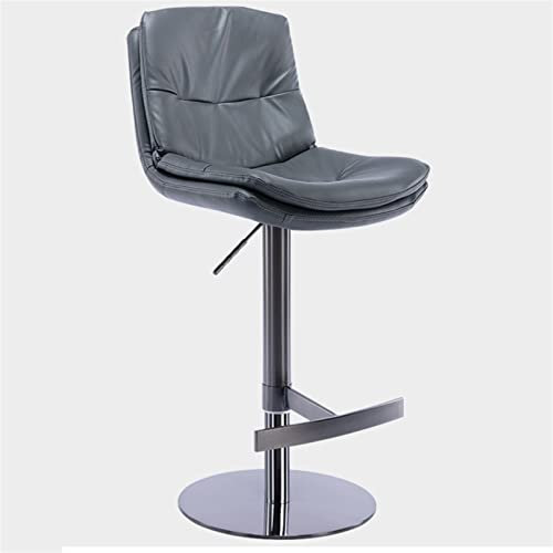Barhocker mit Drehgelenk, Nappaleder, höhenverstellbar, Barhocker mit Rückenlehne, für Küche, Insel, Kaffee, Bar und Wohnzimmer, Titanschwarz, gebürsteter Edelstahl, Grau