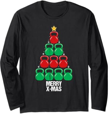 Funny Christmas Kettlebells Tree Design Holiday Long Sleeve T-Shirt