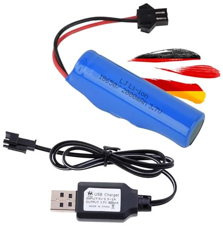 3.7V 2000-mAh 18650 Lithium-Ionen SM-2P Akku mit USB-Ladekabel, Li-Ion Batterie f. RC Auto, Monstertruck, Bagger, Car, kompatibel mit DE35 DE38 DE40 DE42 DE45 DE49 DE50 DE55 DE57 DE58 DE70 TB202 TM141