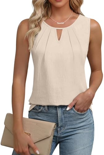 Cuptacc Camiseta Tirantes Mujer Cuello en V Tank Top Mujer Verano Elegante Ajustado sin Mangas Blusa Shirt Beige, Medium M 38-40