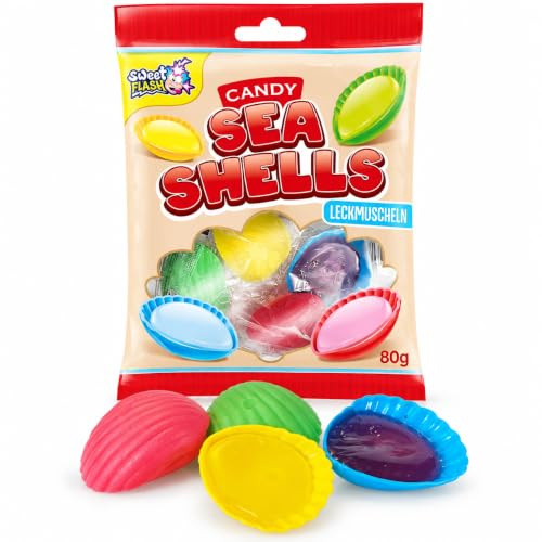 Schleckmuscheln (Leckmuscheln) – Bunte Hartkaramellen in Muschelform – 80g Beutel – Süße Mitgebsel für Kindergeburtstag, Party oder als Nascherei