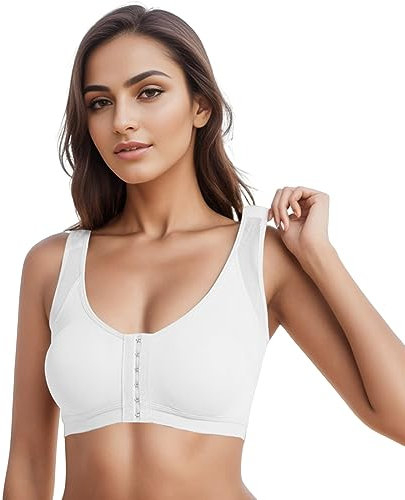 T-shirt Pack Femme Sous-vêtements Soutien-gorge de Sport avec Fermeture à Bouton Devant Grande Taille Bord Acier Sous-vêtements Soutien-Gorge Ouvert Vêtements Enceintes, Blanc., XXL
