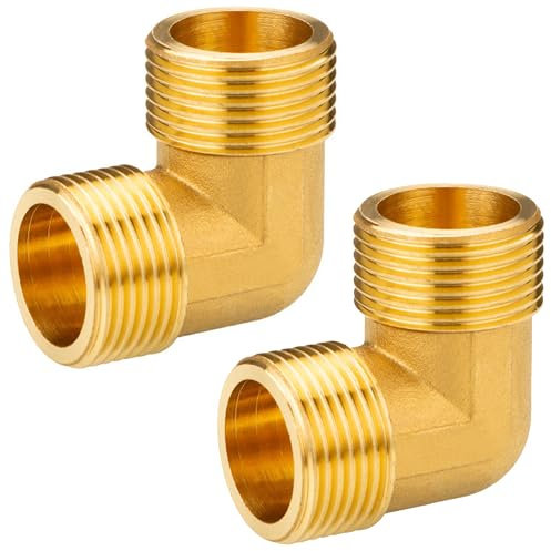2 Stück Messing Winke 90 Grad, DN20 Rohrwinkel Bogen, 1 AG auf 1 AG, 90° Bogen Messing, 1 Zoll Außengewinde x 1 Zoll Außengewinde, Sanitär Anschlussstücke Winkel für Rohranschluss Wassertank
