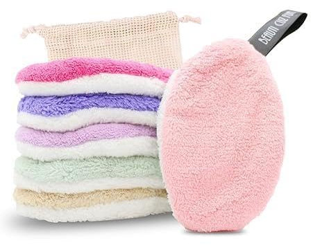 Hsyadazi 4 Stück Waschbare Abschminkpads (Lila/Grün/Braun/Rosa) - Wiederverwendbare Wattepads für Gesichtsreinigung - Hypoallergen & supersanft für alle Hauttypen