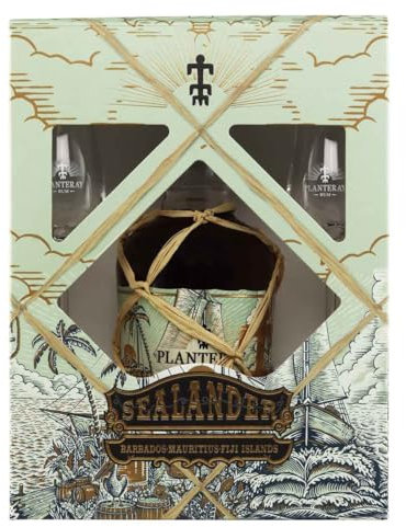 PLANTERAY RUM - Sealander Coffret - Bouteille 70cl + 2 verres - Rhum Vieux Ambré - 40% Alcool - Origine : Barbade/Fiji/Ile Maurice - Notes de Fruits jaunes & Miel