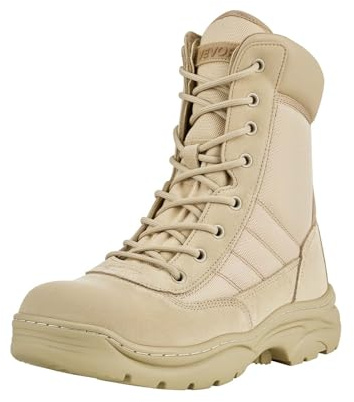 VEVOR Stivali da Lavoro da Combattimento Taglia UK 10 con Cerniera Altezza 203 mm Traspiranti da Esterno per Sicurezza all'Aperto per Escursionismo Tessuto Oxford 1000D, Scarpe da Moto, Colore Sabbia