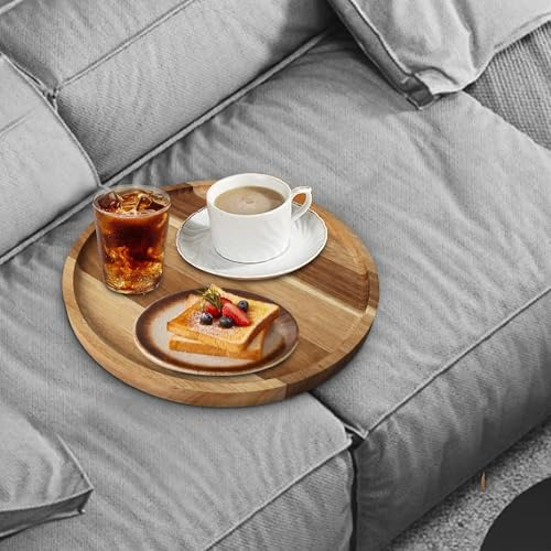 Vibaruta Sofa Tray, Solid Wood Tray Table Foldable, Couch Desk No Odor for Drinks Snacks Phone Remote Control (Orbicular)