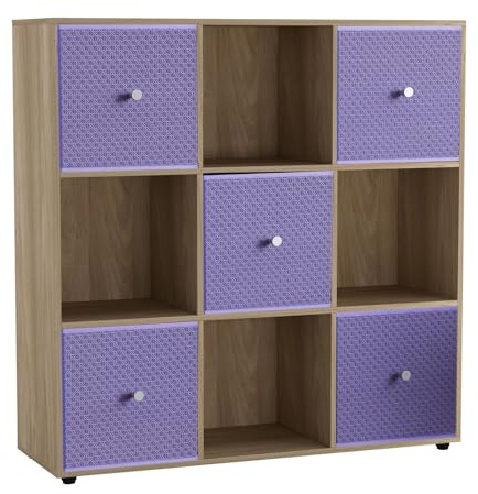 URBNLIVING 9 Cube Storage Unit with 5 Foldable Fabric Drawers, Wooden Freestanding Bookcase Shelf Organiser, Modern Cube Shelving for Bedroom, Office, Living Room, Toys, Clothes & Books