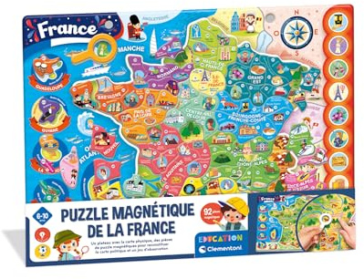 CLEMENTONI - Mein magnetisches Puzzle Karte von Frankreich ab 4 Jahren – spielerisches Lernen mit Magneten – Geografie für Kinder – aus stabilem Karton