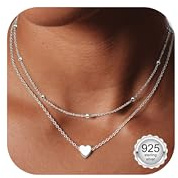 ORAZIO 2 Stück Kette Silber 925 Damen Halskette Silberkette Damen 925 Silber Ketten Herz Kette Silber Schmuck