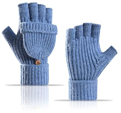 JIAHG Fingerlose Handschuhe Damen Winterhandschuhe Touchscreen Handschuhe Convertible Halbfinger Fäustlinge mit Flip Top Herren Fotografie Sport Gloves Strickhandschuhe