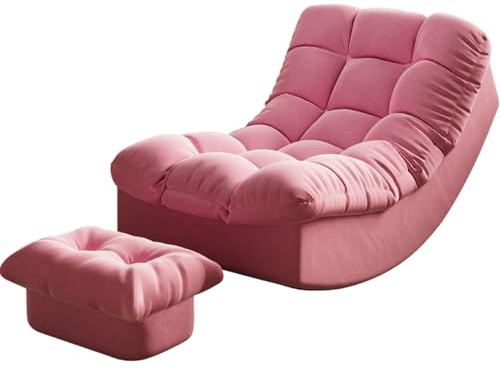 JS Ellie Akzent-Schaukelstuhl mit Hocker, Wildledersofa mit dicken, abnehmbaren Kissen, geeignet für Wohnzimmer, Lounges und Balkone Pink