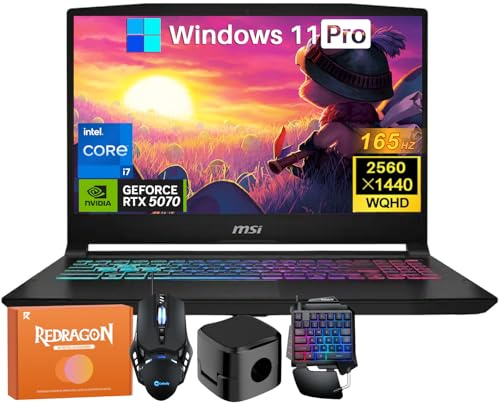 MSI Katana 15HX 15.6” Gaming Laptop, 2560 x 1440 2.5K QHD Display, 14th Gen Intel Core i7-14650HX, NVIDIA GeForce RTX 5070, 16 GB DDR5 RAM, 1 TB SSD, RGB KB, Copilot AI, Win 11 Pro, w/Accessories