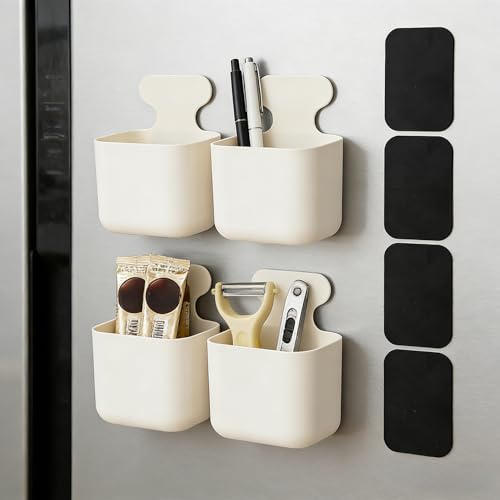 ASOUUNLD Magnetischer Stiftehalter 4 Stück Weiß für Whiteboard | Starke Magnetbox für Marker, Schwamm und Bürozubehör, passend für Kühlschrank, Schließfach und Magnettafeln