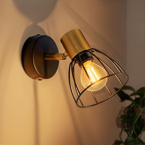 CBJKTX Wandleuchte Innen Wandlampe Vintage - Schwarz 1 Flammig Wandstrahler | Flurlampe Wand Schwenkbar 350° E14 Retro Metall Wandspot für Treppen Flur Wohnzimmer Schlafzimmer (Ohne Leuchtmittel)
