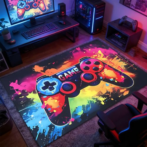 SGZIOO Gaming Rug for Boys Bedroom, 120 x 80 cm Gamer Rug, Colorful Boys Bedroom rug, Graffiti Game Controller rug for Game Room Living Room Decor, Non-Slip Mat, Printed Controller Carpet Decorative
