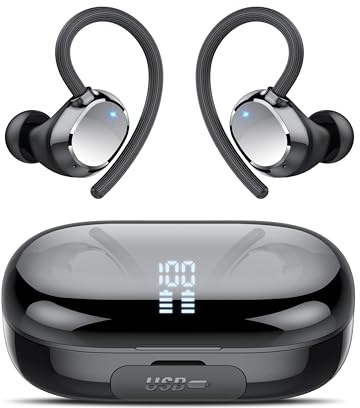 Wireless Earbuds, New 128H Bluetooth 5.4 Headphones Sport with Earhooks, Earbuds Dual LED Display, 4 ENC Noise Cancelling Mic Wireless Earphones, IP7 Waterproof Ear Buds for Sport/Gym/Running