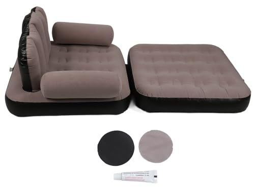 ZMCPODALK Dual Purpose Inflatable Sofa Chair, Multifunction Folding Inflatable Sofa Bed and Chair for Indoor Outdoor Use, 5 in 1 Convertible PVC Flocking Design with Repair Patches for Campi (Kaffee)